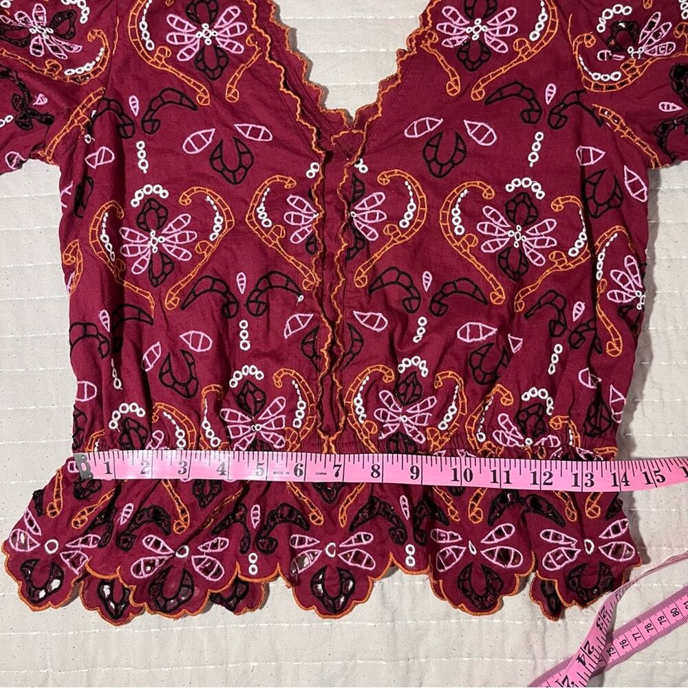 Anthropologie Women’s Deep Red Eyelet Blouse XS - Picture 8 of 10